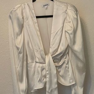 White satin wrap blouse